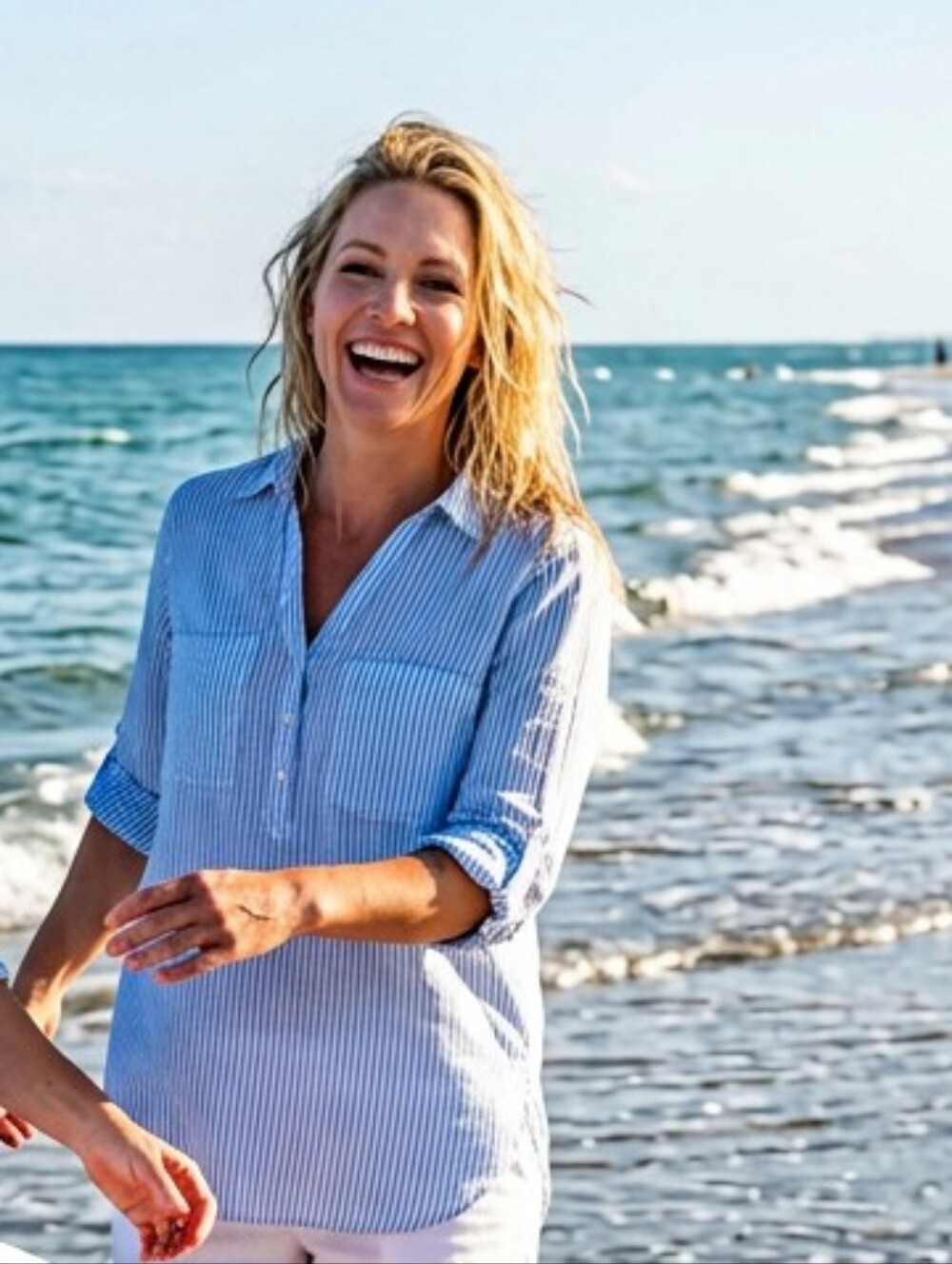 Ellen Tracy Light Blue and White Striped Button-Front Shirt
